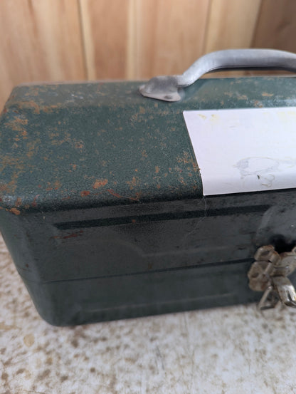 Vintage 15" x 6" x 7" Green Metal Tackle Box - view 3