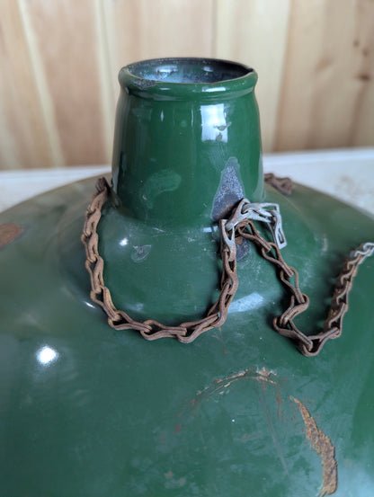 Vintage 16” Green Enamel Light Shade with Metal Chains at top - view 2