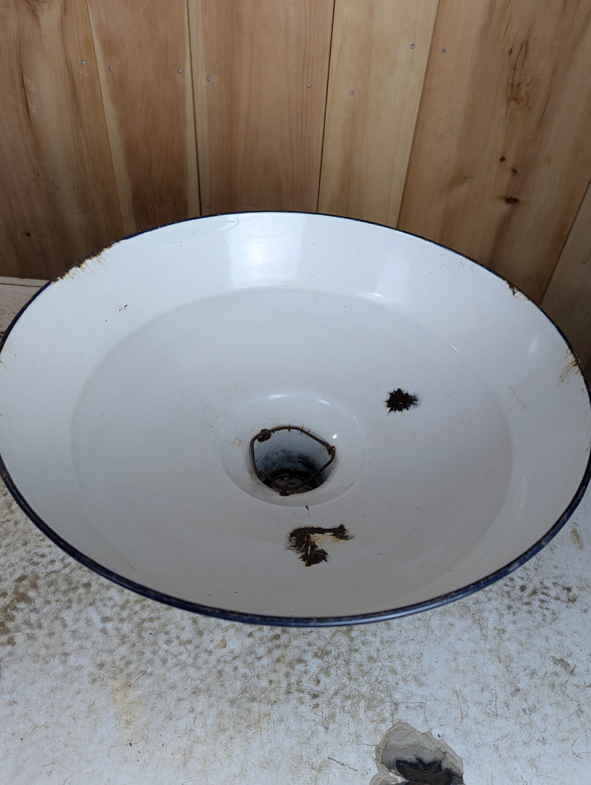 Vintage 16” Green Enamel Light Shade with Metal Chains at top - view 3