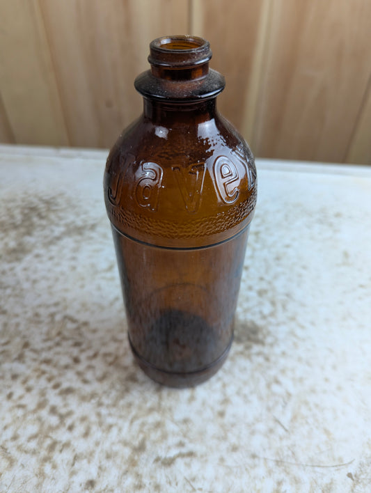 Vintage 16oz Amber Glass Javex Bottle