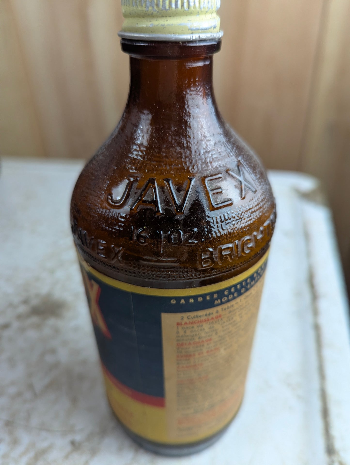 Vintage 16oz Amber Glass Javex Bottle With Label - view 2