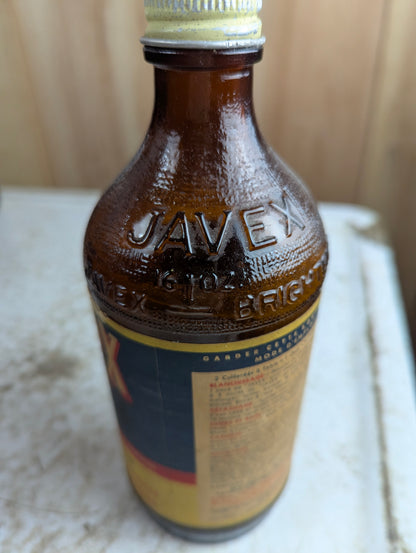 Vintage 16oz Amber Glass Javex Bottle With Label - view 2