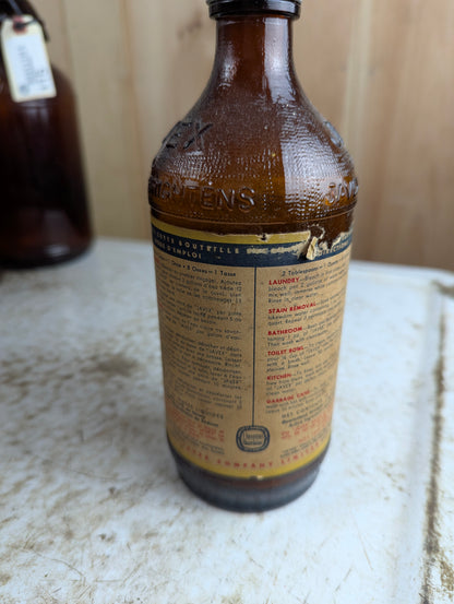 Vintage 16oz Amber Glass Javex Bottle With Label - view 3