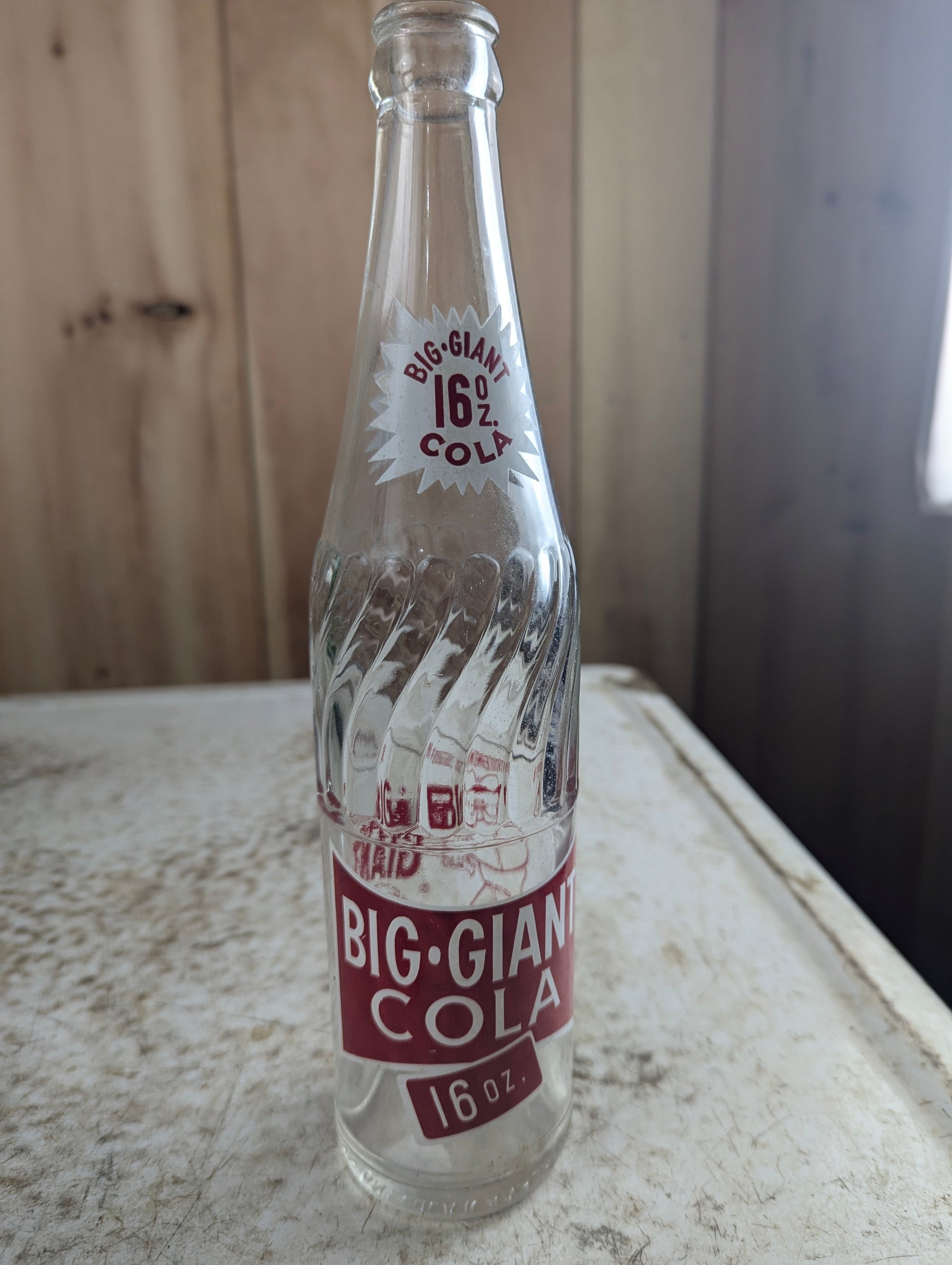 Vintage 16oz Big Giant Cola Clear Glass ACL Soda Bottle