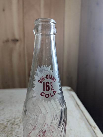 Vintage 16oz Big Giant Cola Clear Glass ACL Soda Bottle - view 2