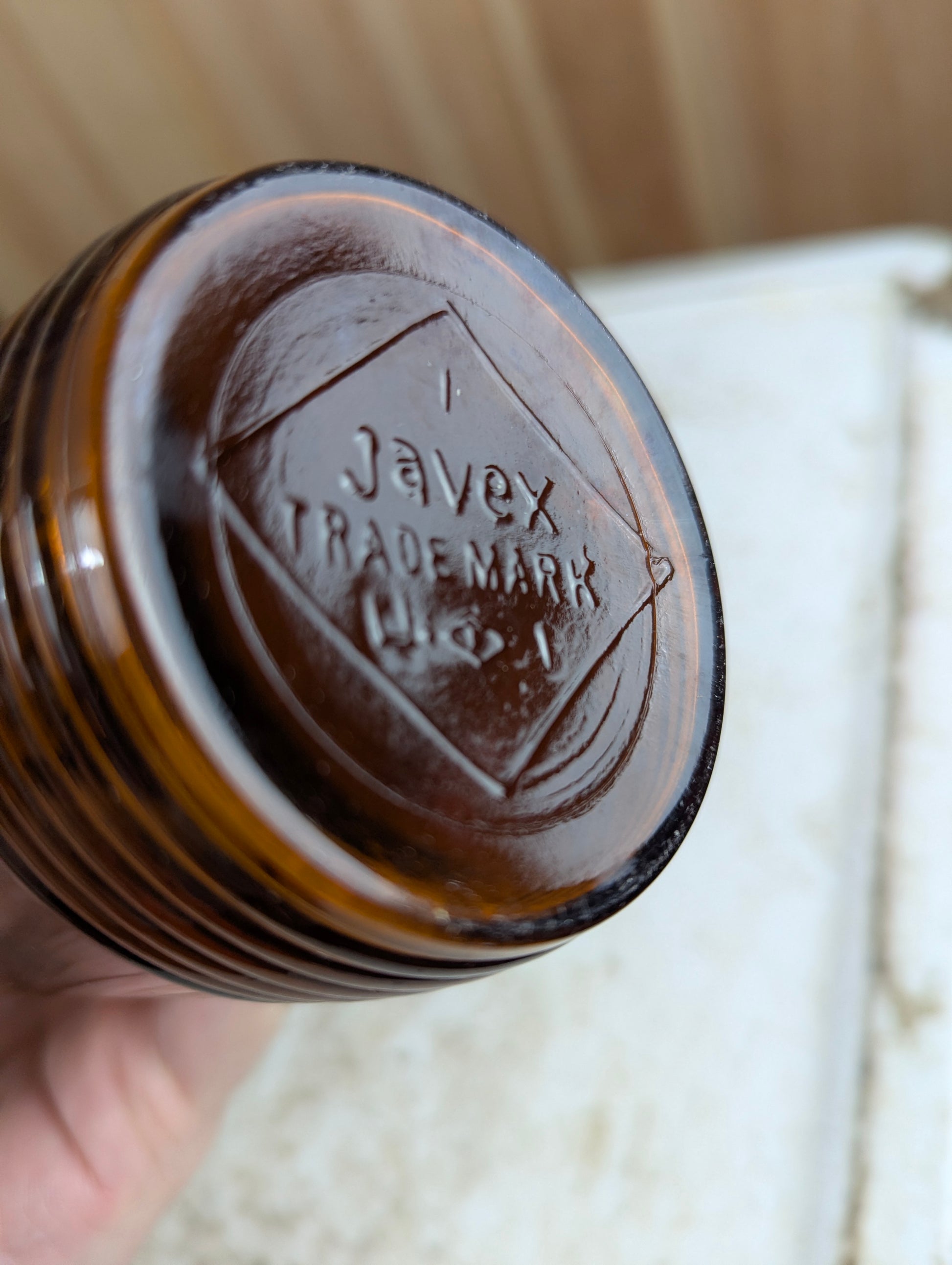 Vintage 16oz Javex Ribbed Amber Glass Bottle with Lid - view 4