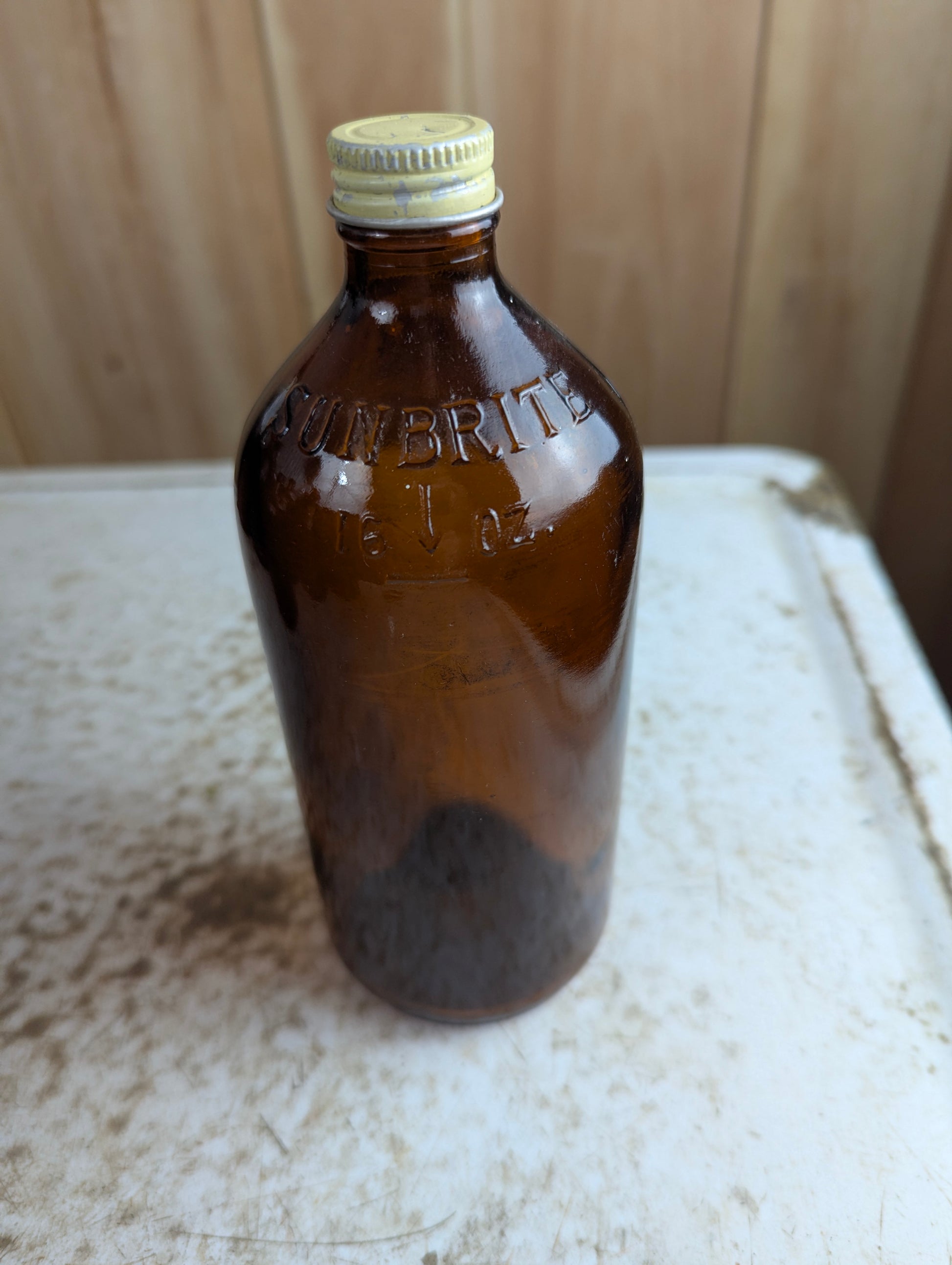 Vintage 16oz Sunbrite Amber Glass Bottle with Lid