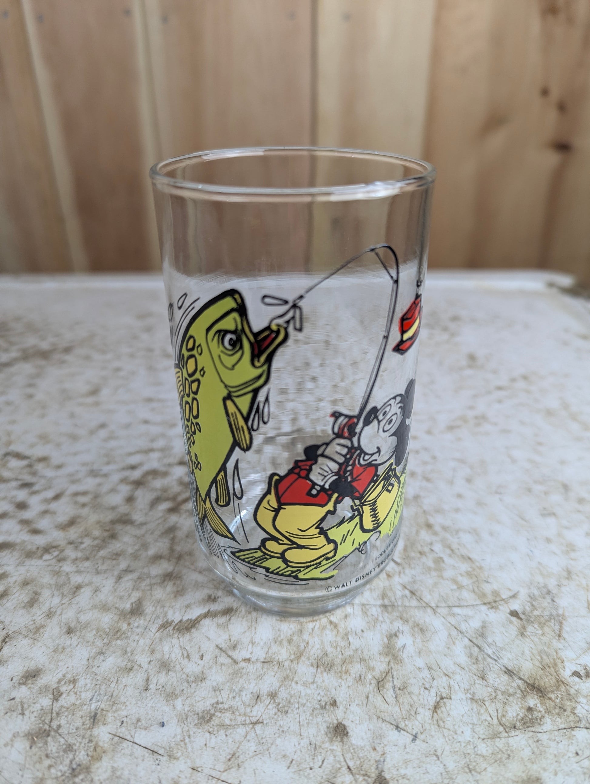 Vintage 1970s Mickey Mouse Fishing Collectible Glass