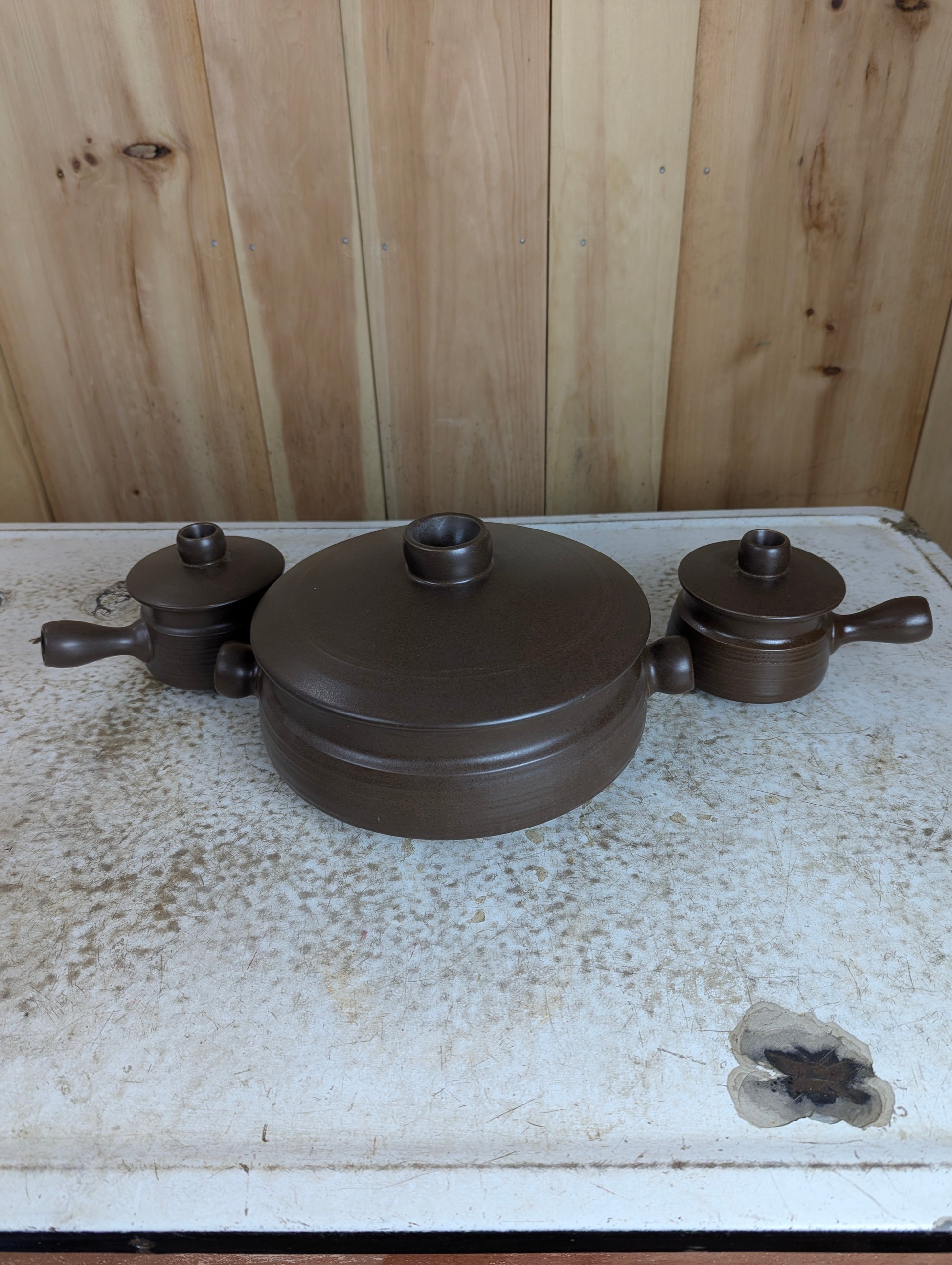 Vintage 3 Pc. Stoneware Casserole Lidded Dishes
