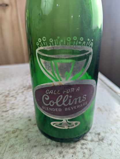Vintage 30oz Collins Green Glass Barrie ACL Soda Bottle - view 2