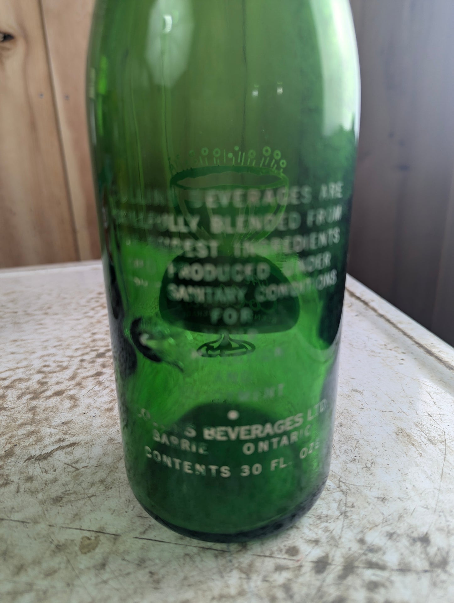 Vintage 30oz Collins Green Glass Barrie ACL Soda Bottle - view 4