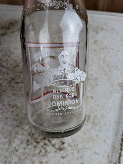 Vintage 30oz Dominion Beverages Hamilton Clear Glass Soda Bottle - view 3