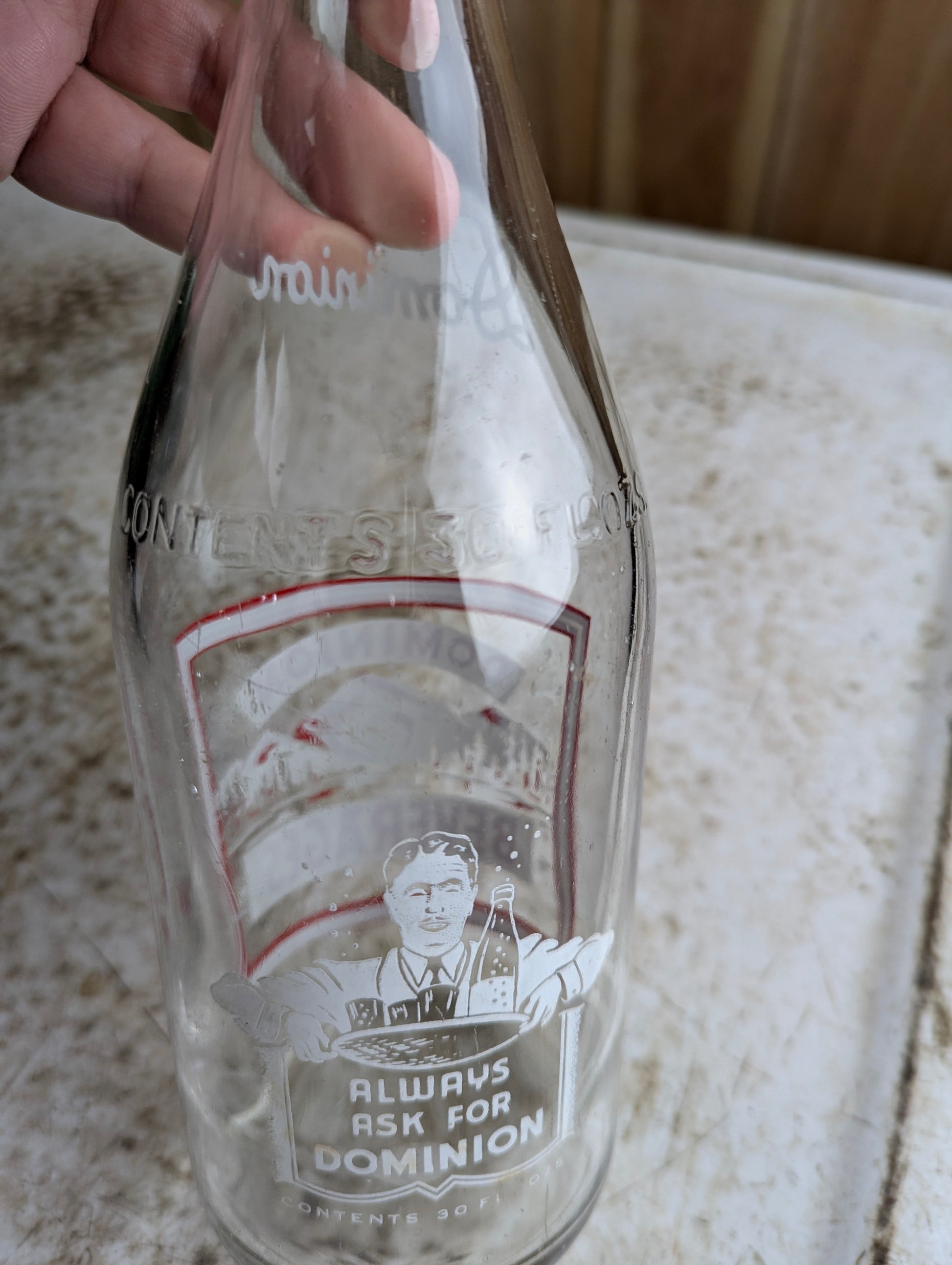 Vintage 30oz Dominion Beverages Hamilton Clear Glass Soda Bottle - view 4