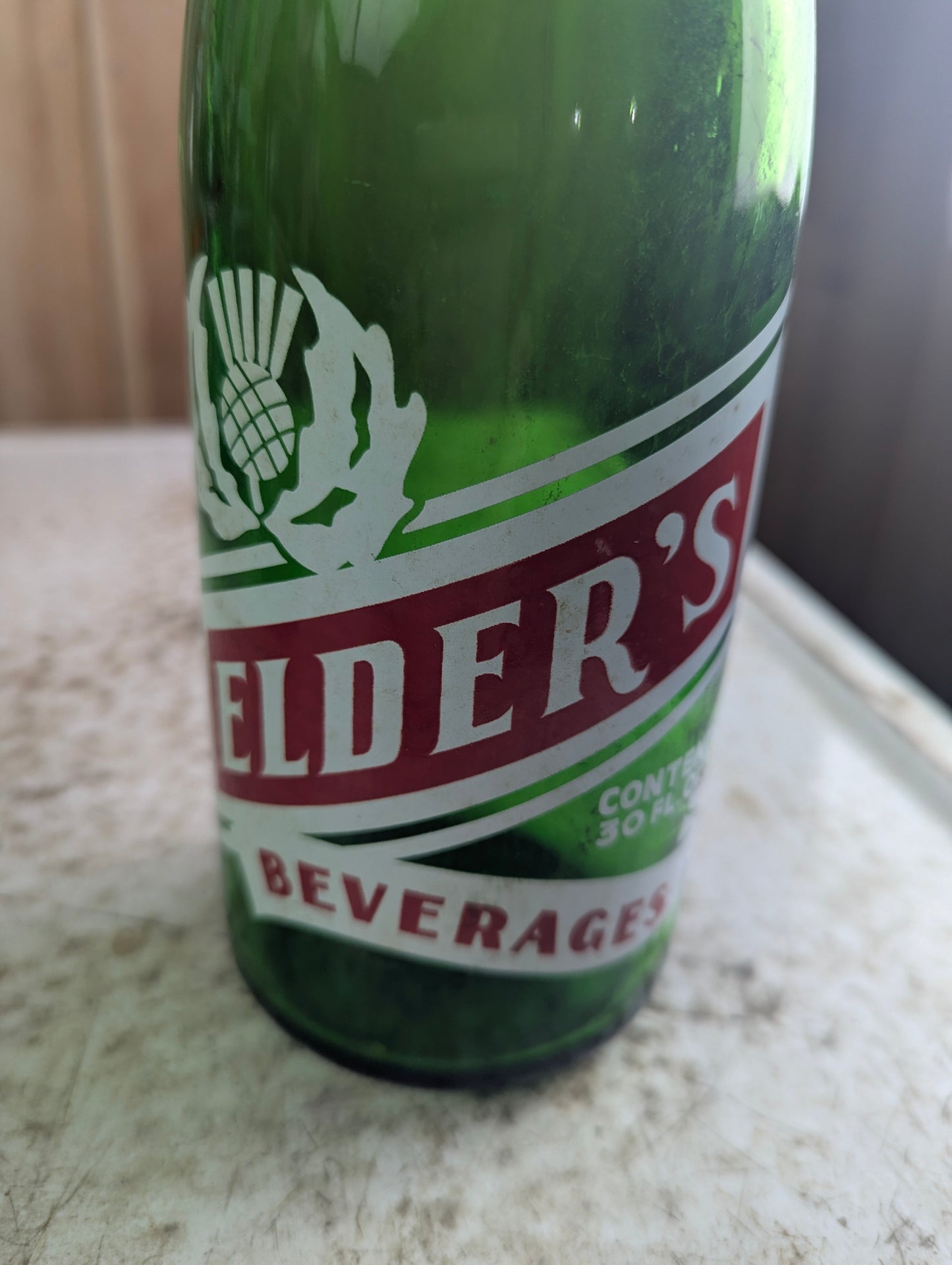 Vintage 30oz Elder's Beverages Kingston Green Glass ACL Soda Bottle - view 2