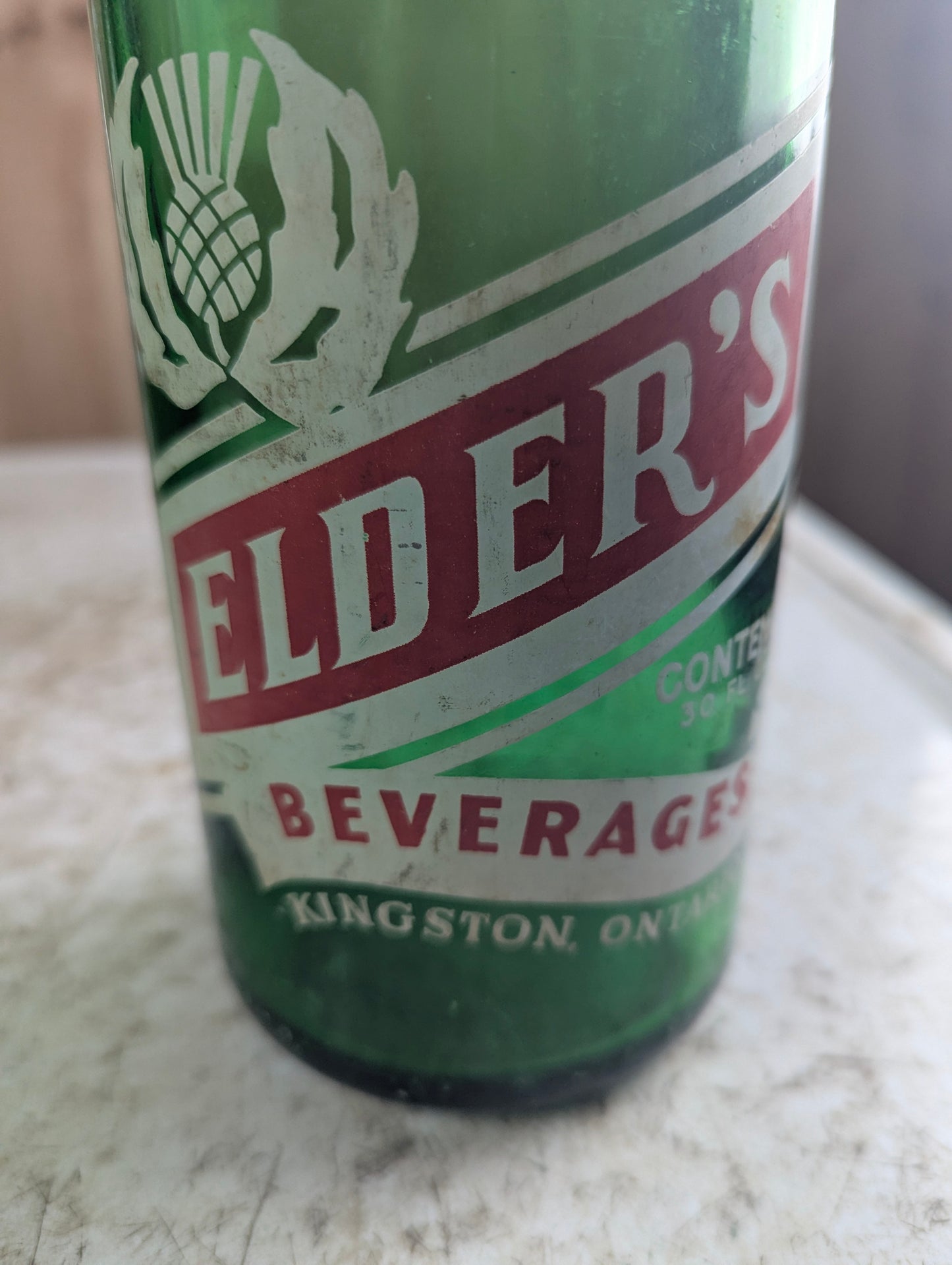Vintage 30oz Elder's Beverages Kingston Green Glass ACL Soda Bottle - view 7