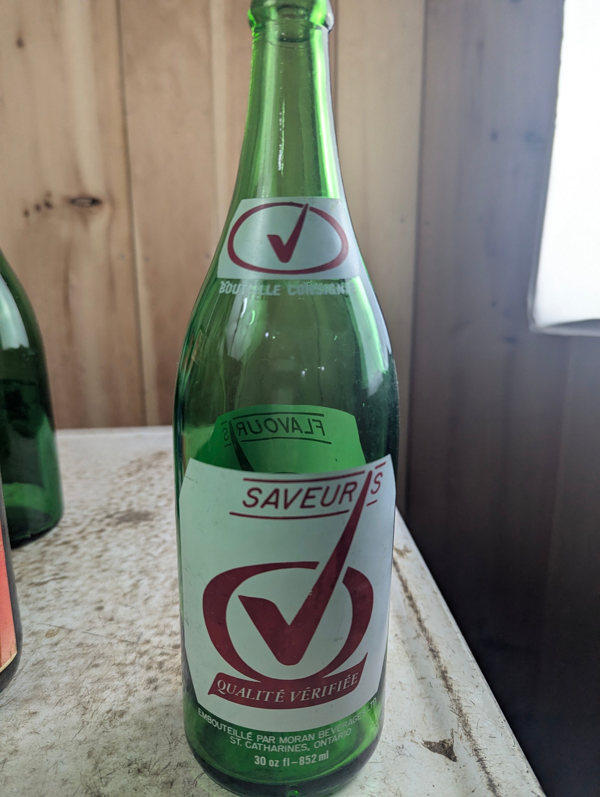 Vintage 30oz Flavours Green Glass ACL Soda Bottle - view 2