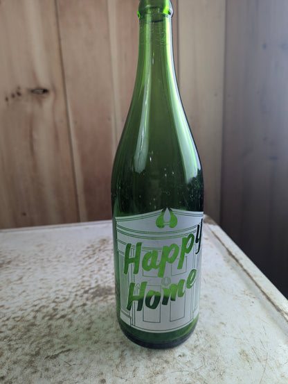 Vintage 30oz Happy Home Windsor Green Glass ACL Soda Bottle