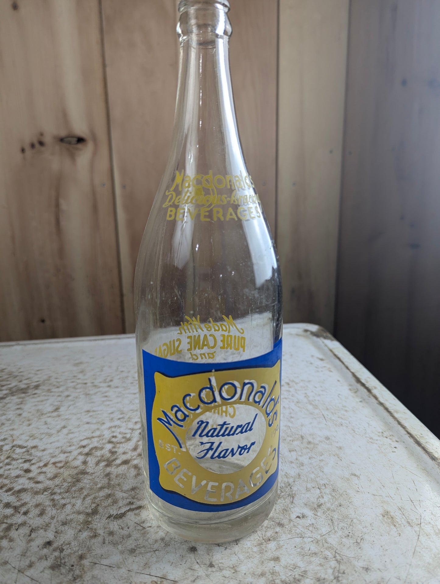 Vintage 30oz Macdonald's Natural Flavor Clear Glass ACL Soda Bottle
