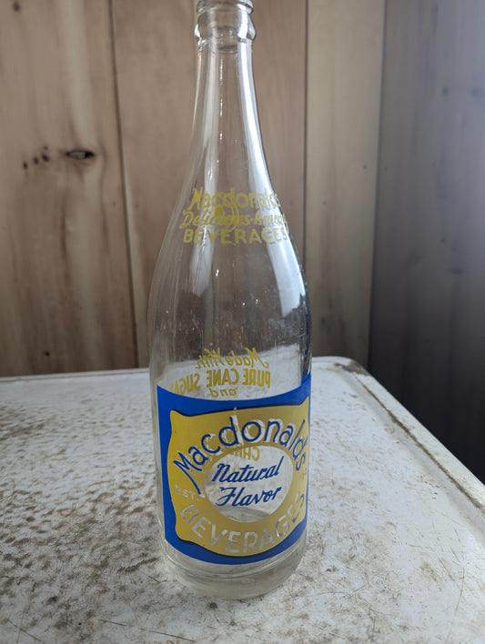Vintage 30oz Macdonald's Natural Flavor Clear Glass ACL Soda Bottle