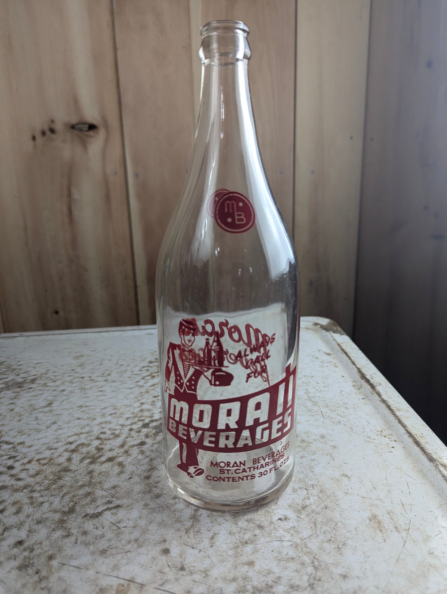 Vintage 30oz Moran Beverages St Catharines ACL Soda Bottle