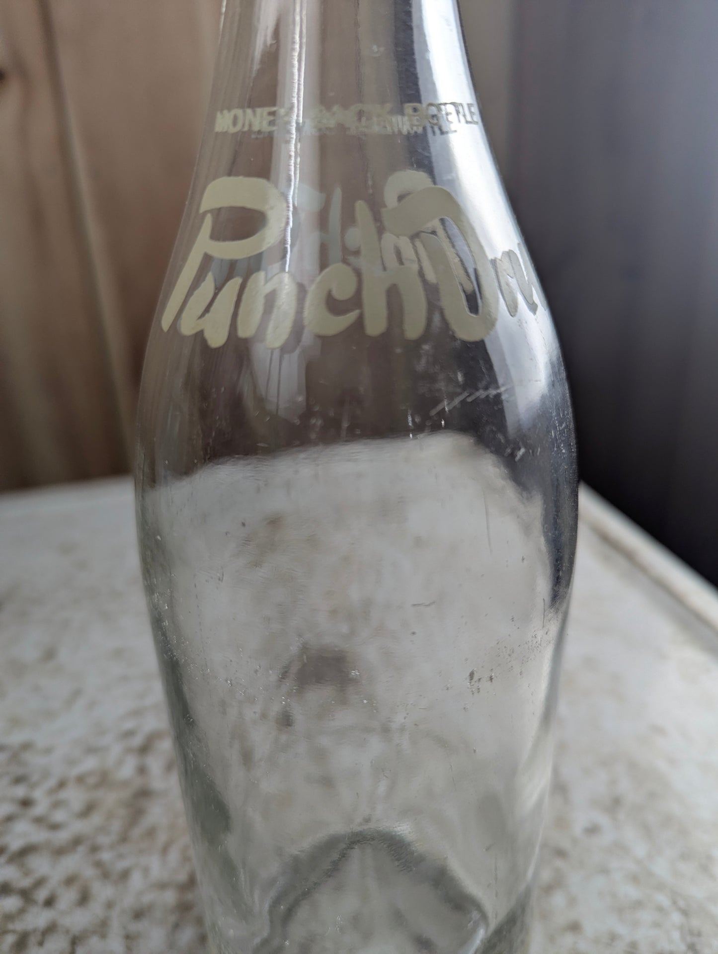 Vintage 30oz Punch Dry Clear Glass ACL Soda Bottle - view 2