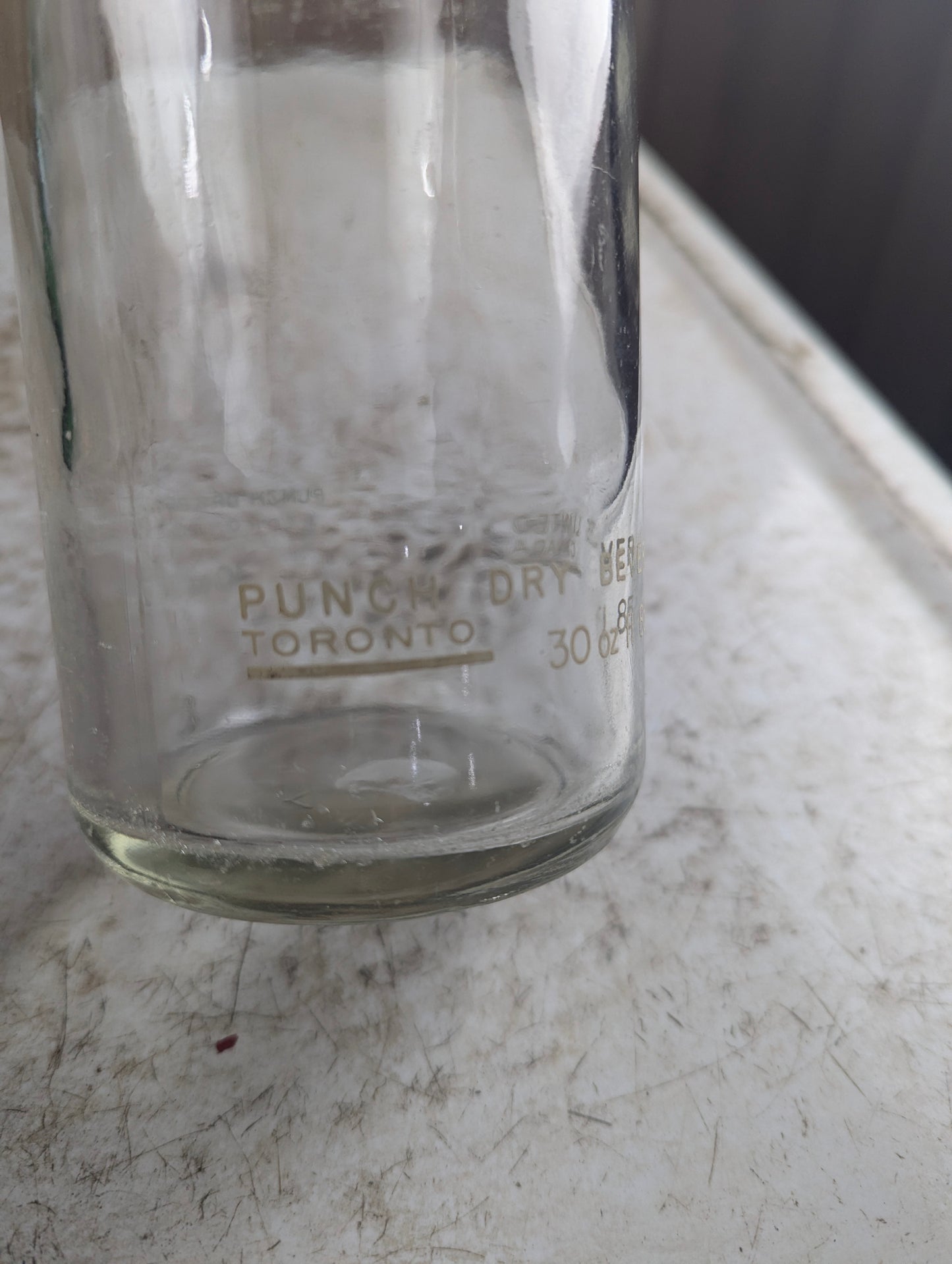 Vintage 30oz Punch Dry Clear Glass ACL Soda Bottle - view 3