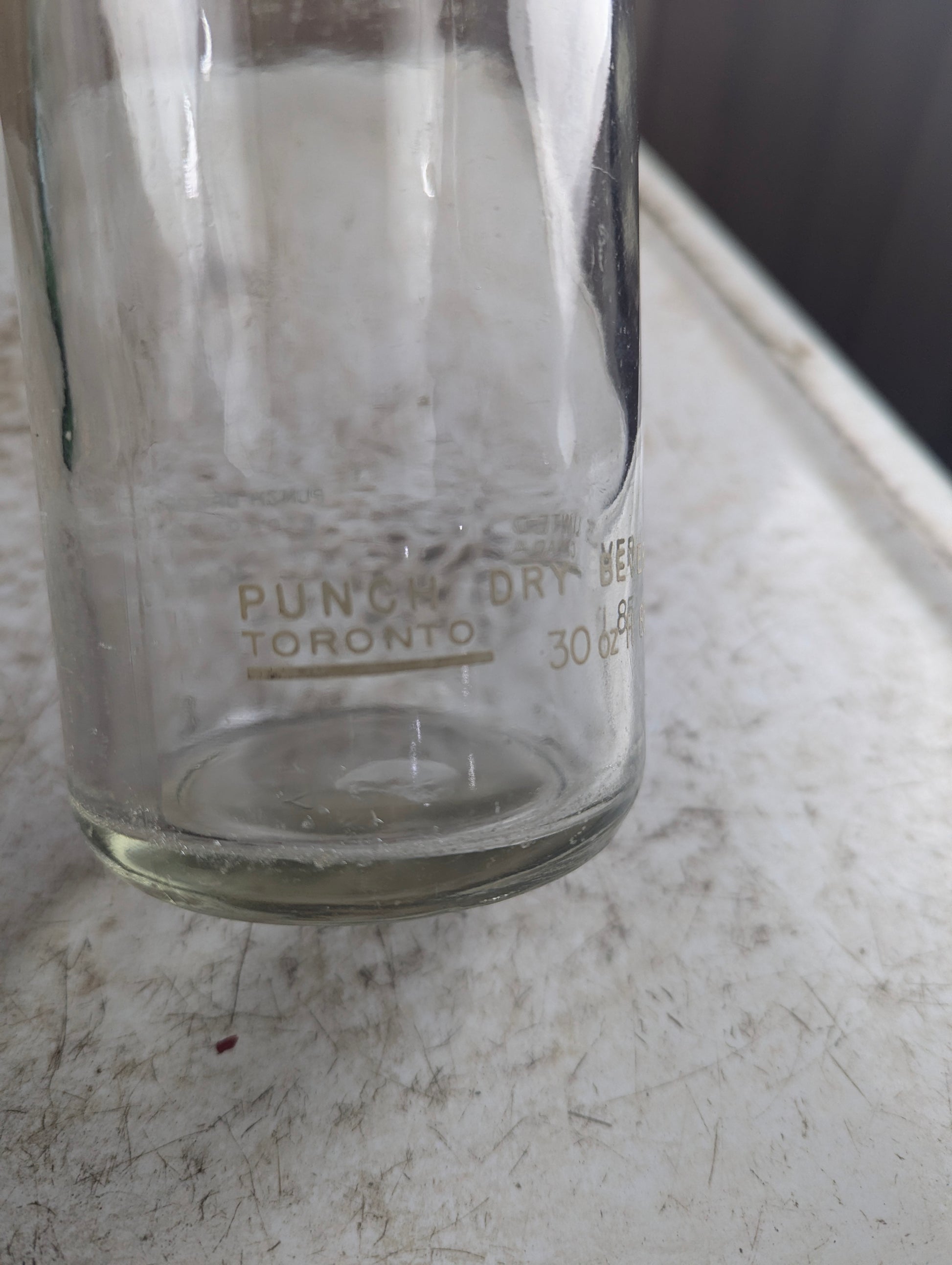 Vintage 30oz Punch Dry Clear Glass ACL Soda Bottle - view 3