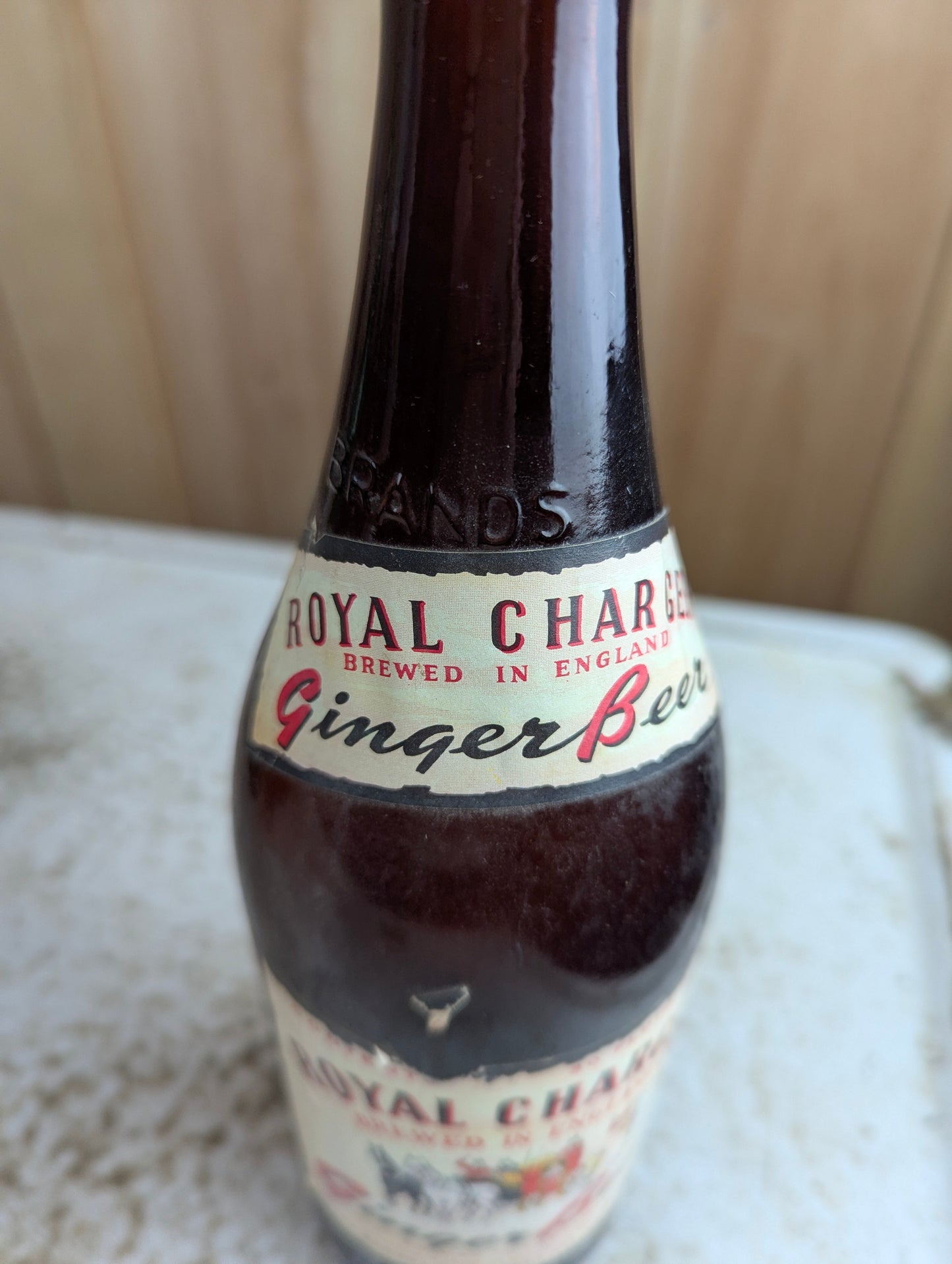 Vintage 30oz Royal Charger Amber Glass Paper Label Toronto Soda Bottle - view 2