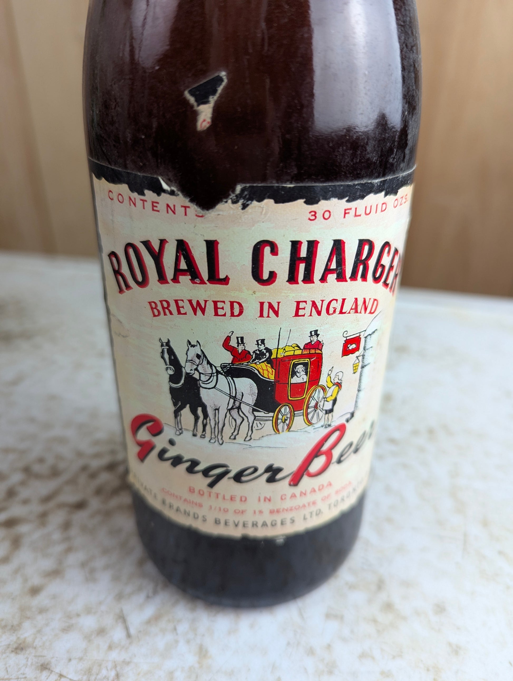 Vintage 30oz Royal Charger Amber Glass Paper Label Toronto Soda Bottle - view 3
