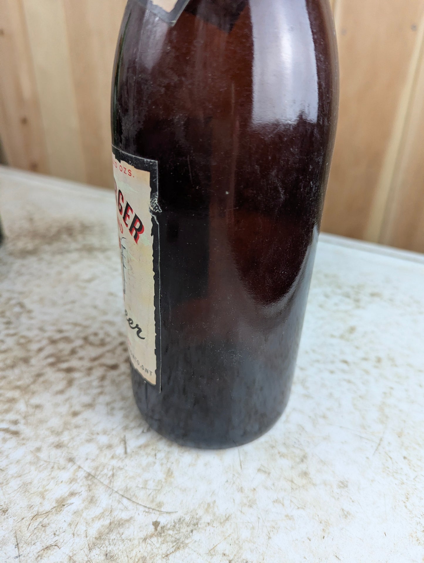 Vintage 30oz Royal Charger Amber Glass Paper Label Toronto Soda Bottle - view 5