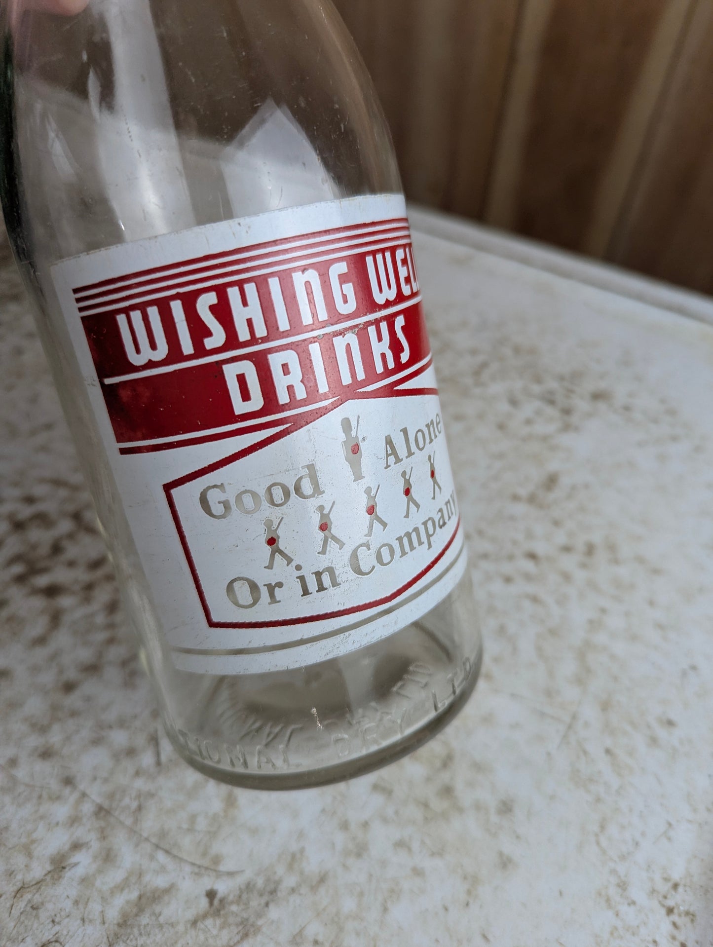 Vintage 30oz Wishing Well Drinks National Dry Clear Glass 'Good Alone' Canadian Soda Bottle - view 3