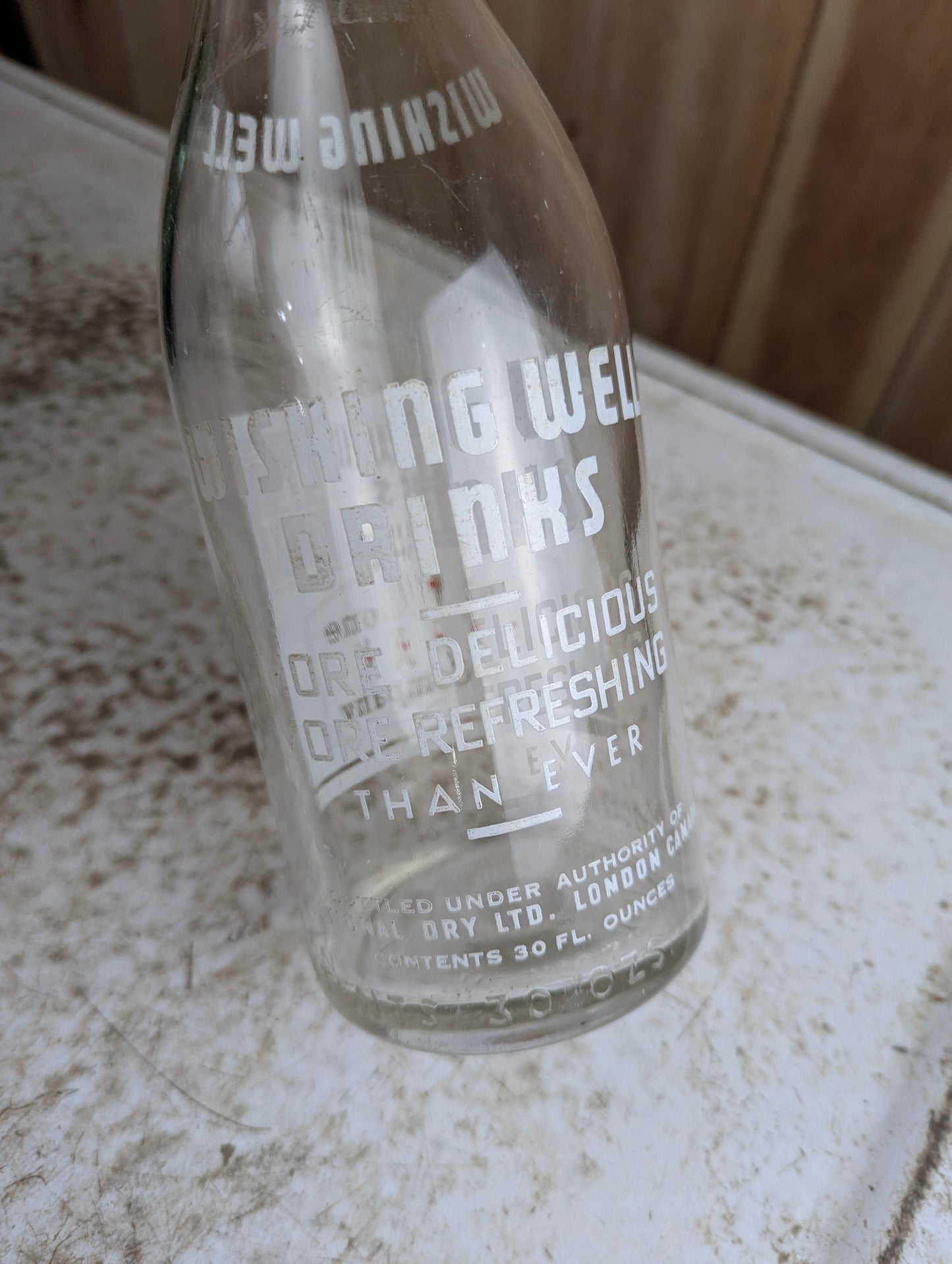 Vintage 30oz Wishing Well Drinks National Dry Clear Glass 'Good Alone' Canadian Soda Bottle - view 4