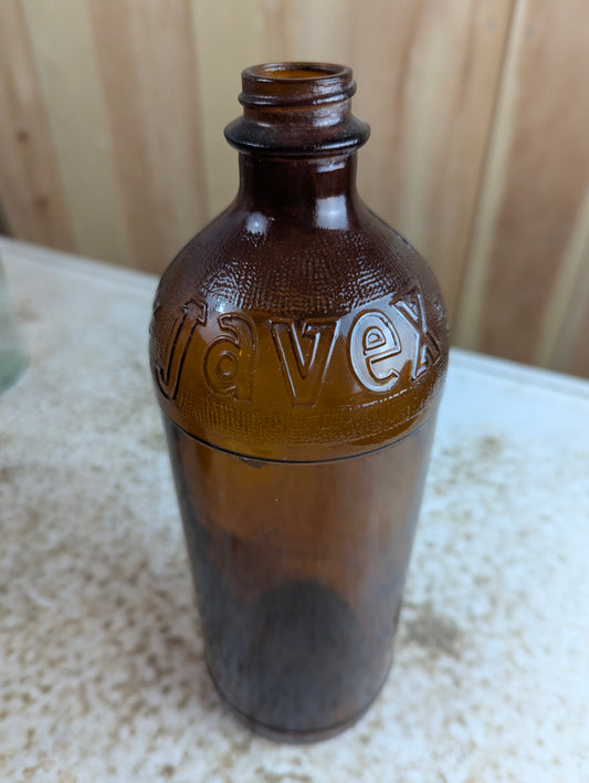 Vintage 32oz Amber Glass Javex Bottle