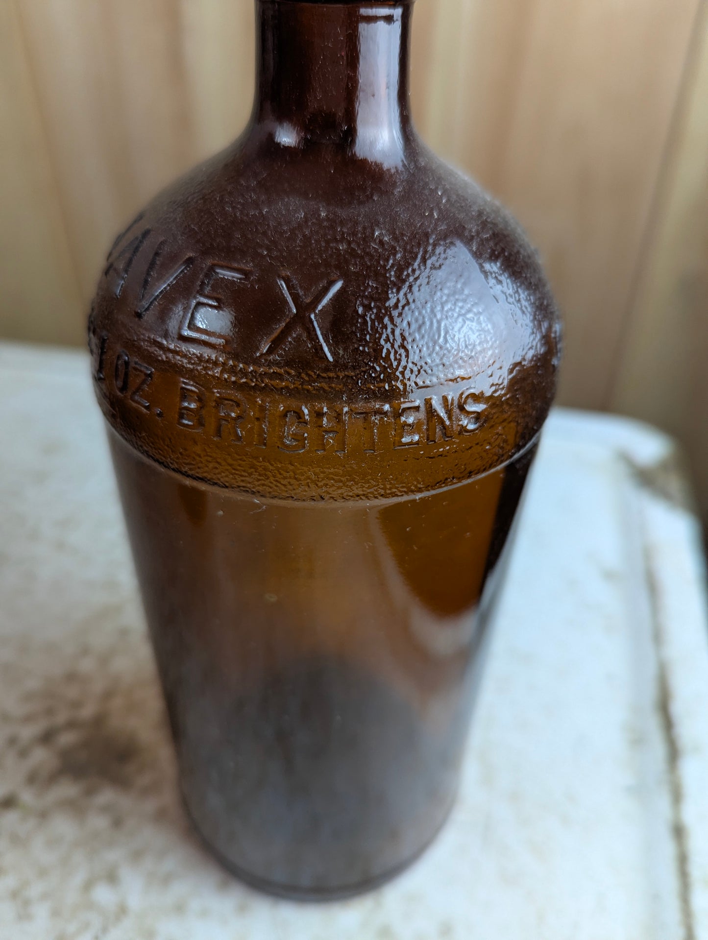 Vintage 32oz Javex Whitens Brightens Amber Glass Bottle with Lid - view 2