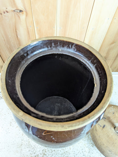 Vintage #5 Stoneware Butter Churn Crock with Built In Handles & Lid - view 4