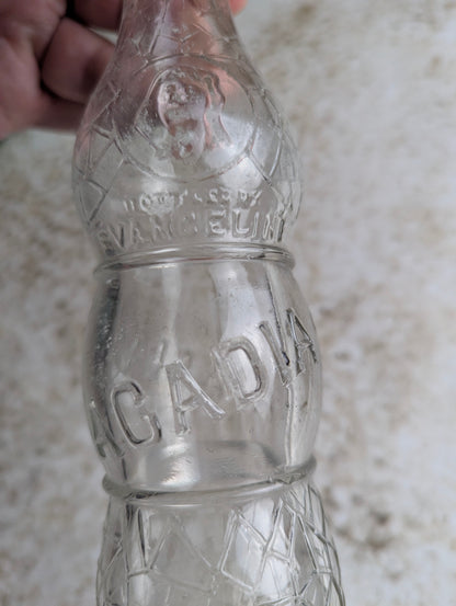 Vintage 6.5oz Evangeline Beverage Acadia Clear Embossed Glass Soda Bottle - view 2