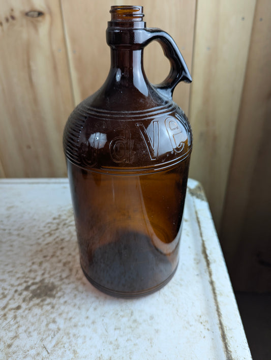 Vintage 64oz  Half-Gallon Amber Glass Javex Bottle with Finger Loop
