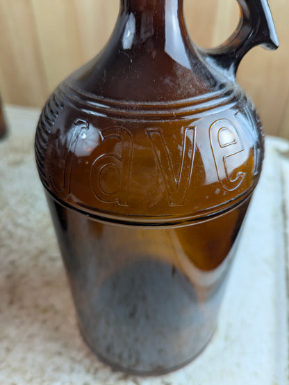 Vintage 64oz  Half-Gallon Amber Glass Javex Bottle with Finger Loop - view 2
