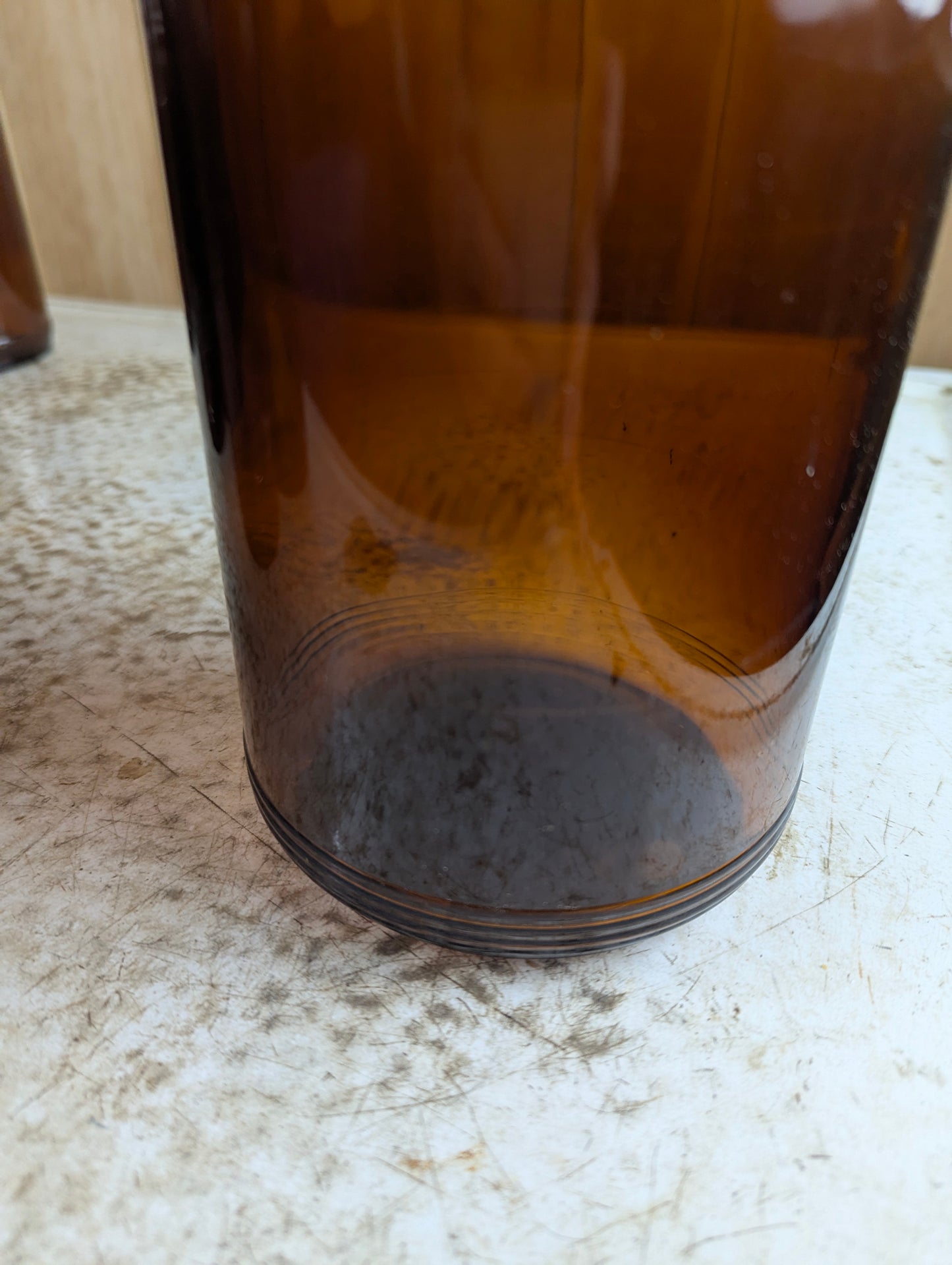 Vintage 64oz  Half-Gallon Amber Glass Javex Bottle with Finger Loop - view 3