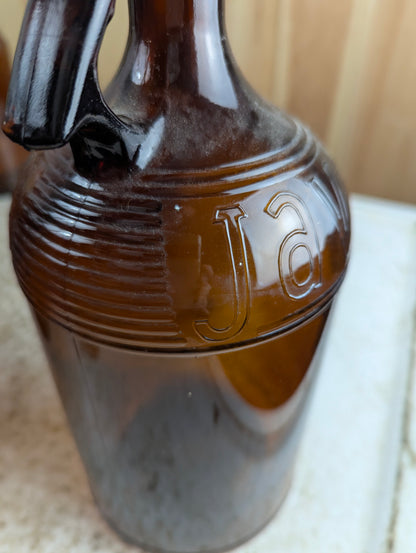 Vintage 64oz  Half-Gallon Amber Glass Javex Bottle with Finger Loop - view 4