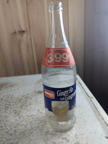 Vintage 750mL Miracle FoodMart Ginger Ale Clear Glass Paper Label Bottle