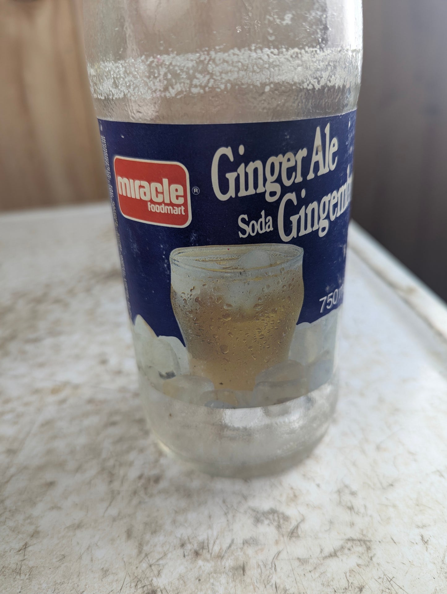 Vintage 750mL Miracle FoodMart Ginger Ale Clear Glass Paper Label Bottle - view 2