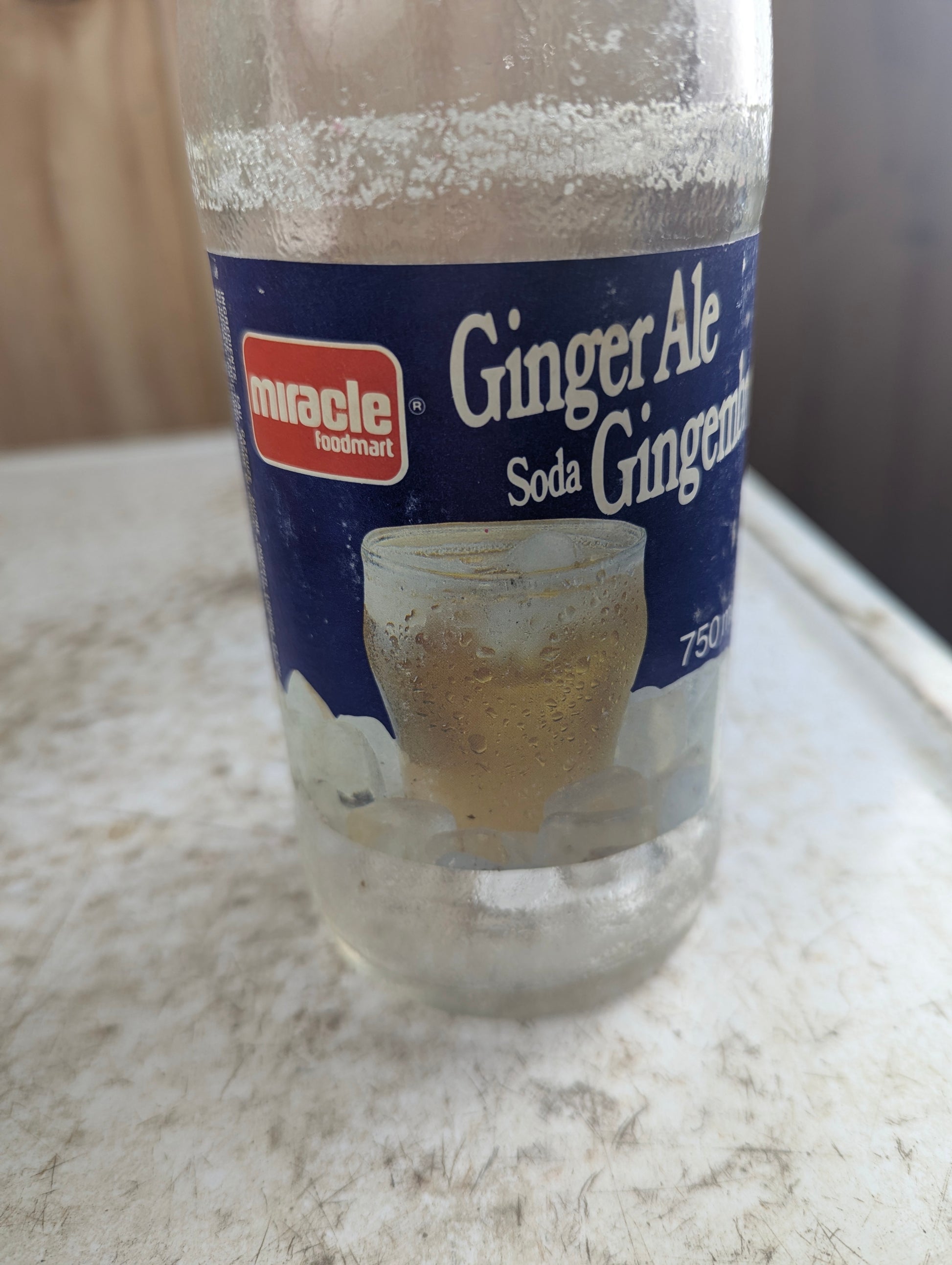 Vintage 750mL Miracle FoodMart Ginger Ale Clear Glass Paper Label Bottle - view 2