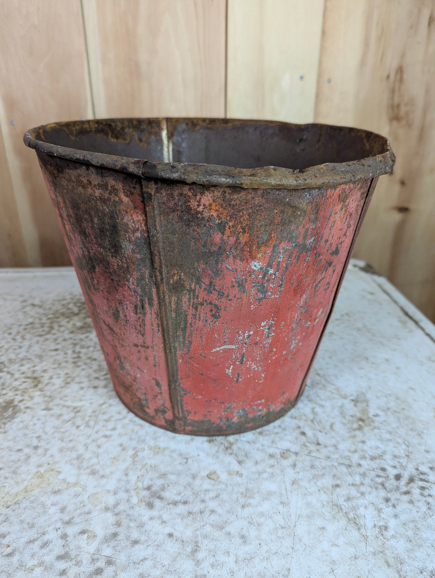 Vintage 9" Red Metal Sap Bucket - view 2