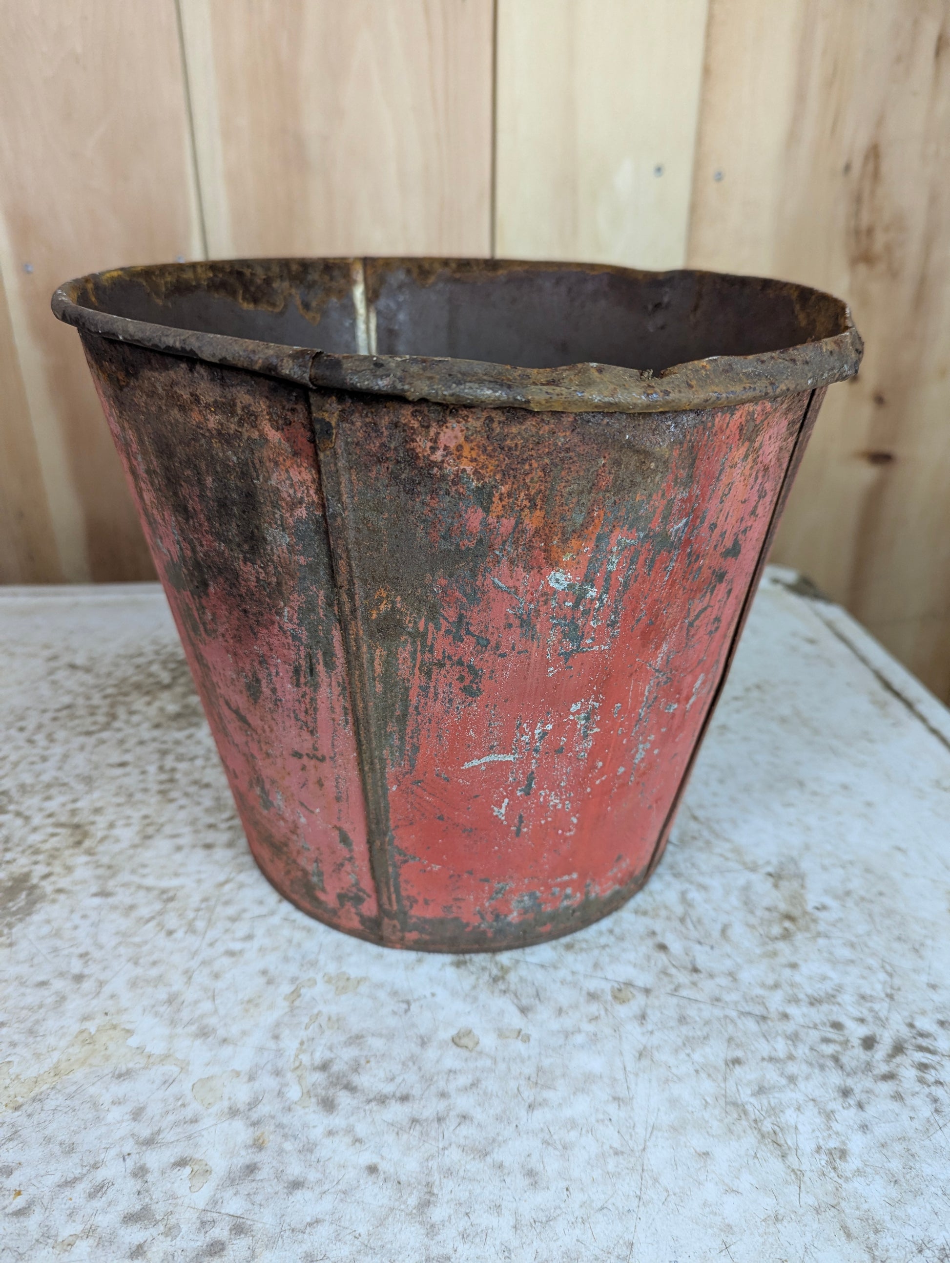 Vintage 9" Red Metal Sap Bucket - view 2