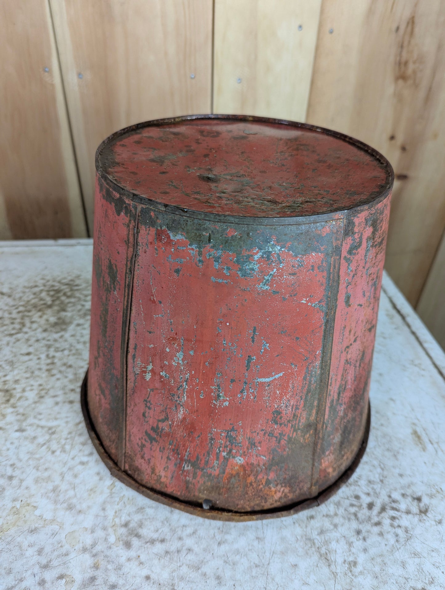 Vintage 9" Red Metal Sap Bucket - view 3