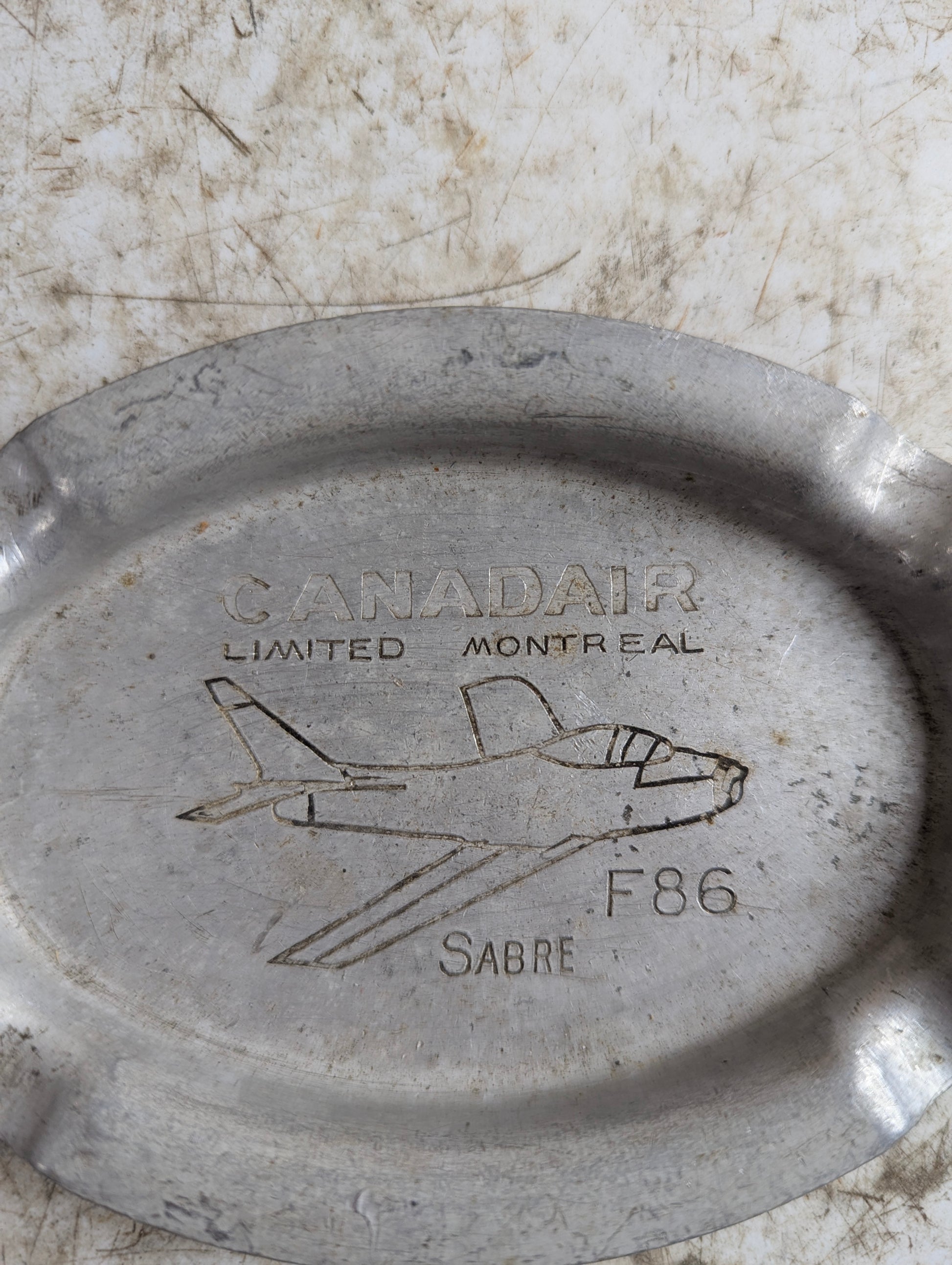 Vintage Aluminum Canadair Montreal F-86 Sabre Military Aircraft Ashtray - view 2