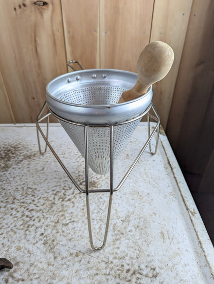 Vintage Aluminum Conical Colander Food Mill Set