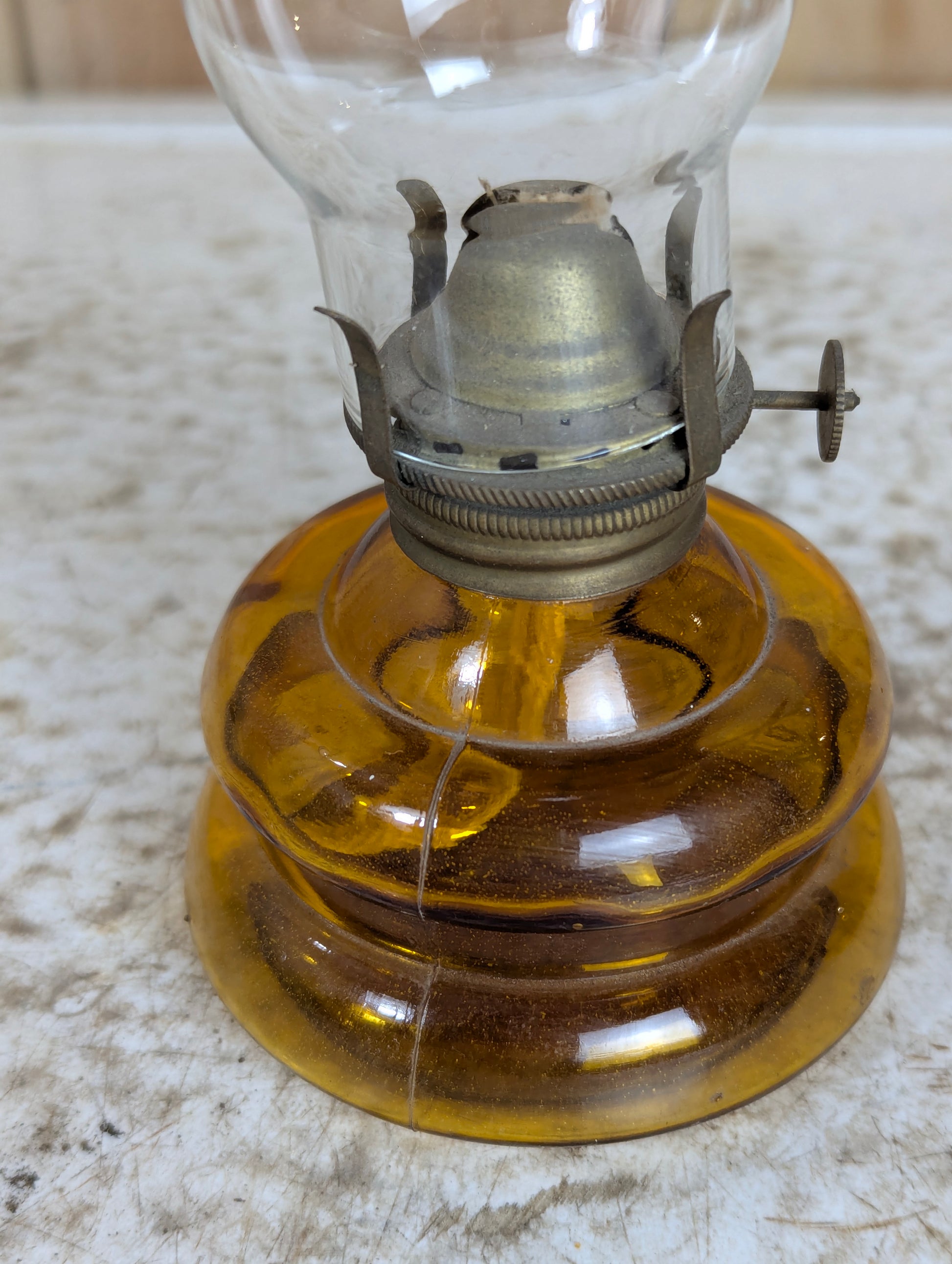 Vintage Amber Glass Based Patio Oil Lamp - view 2