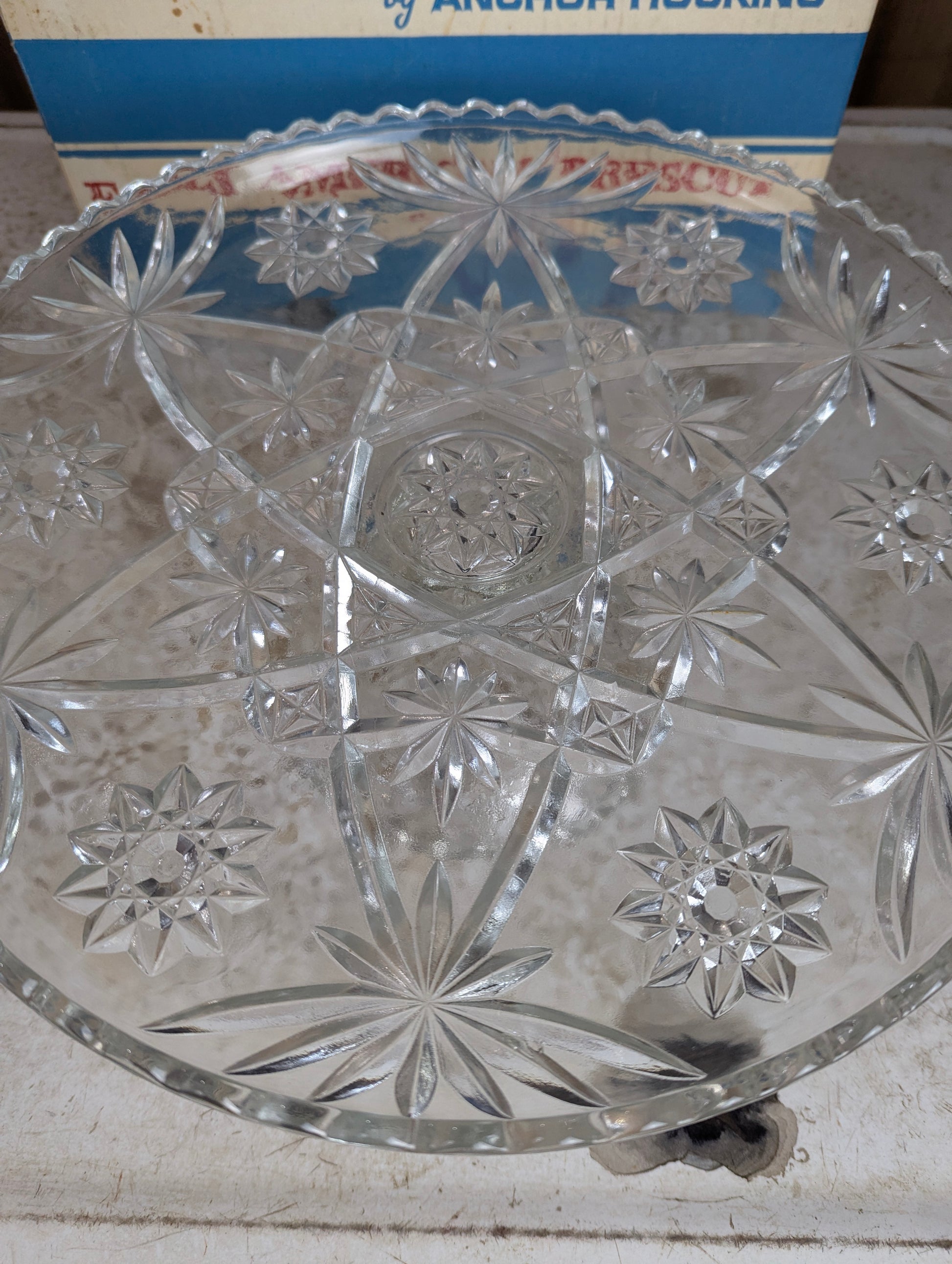 Vintage Anchor Hocking 2 Pc. Footed Cake Plate with Original Box - view 2